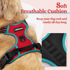 rabbitgoo Dog Harness No Pull with 2 Leash Clips, Adjustable Soft Padded, Reflective Oxford No Choke Pet Vest with Easy Control Handle for Large Dogs, Red & Teal, XL