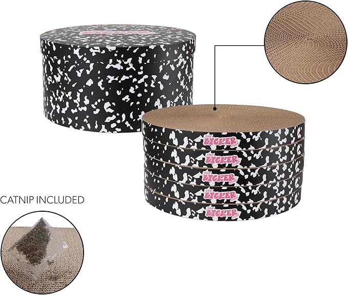 CSR1012D Kate 12 Inch Cardboard Cat Scratcher Pads with Box & Catnip, Reversible Heavy-Duty Scratch Boards for Cats, Furniture Protection, Classic Pattern, Black/White, 5-Pack