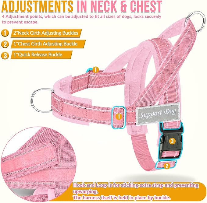 Lukovee No Pull Dog Harness & Leash Set - Heavy Duty Dog Vest Harness with Soft Padded for Medium Large Dogs, Adjustable Reflective Tactical Pet Harness for Easy Walk and Training (L, PI)