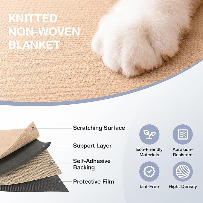157.5" x 15.8" Cat Scratch Furniture Protector, Self-Adhesive Couch Protector from Cat Claws, Cats Scratching Mat for Couch, Sofa, Wall & Door, DIY Cat Scratch Pads Replacement, 2 Pack (Khaki)