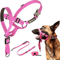 Dog Headcollar with Leash and Safety Strap Stops Heavy Pulling On The Leash Padded Reflective Head Halter for Small Medium Large Dogs Adjustable Head Harness for Training and Walking, (L, Pink)