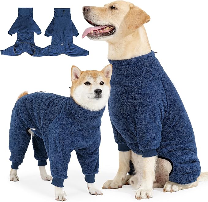 Dog Winter Coat Soft Pullover Pajamas, Warm Dog Cold Weather Coats Fleece Coat, Cozy Dogs Winter Jacket Windproof Fullbody Dog Jumpsuit Onesie Fleece Sweater Clothes Apparel for Dogs