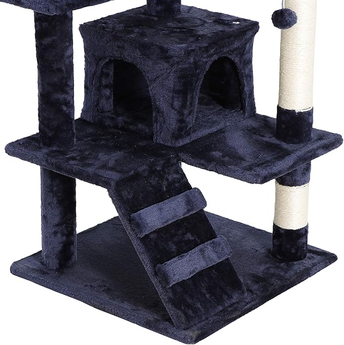 54 Inch Cat Tree Tower for Indoor Cats, Plush Multi-Level Cat Condo w/Padded Plush Perch,Scratching Post,Kittens Pet Play House,Blue