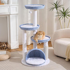 HITTITE Modern Cat Tree Tower with Scratching Post, 46 Inches Tall Cat Towers with Woven Cat Nests and Cave, Multi-Level Cat Tree With Removable Cushions and Massage Brush for Indoor Cats Large Adult.