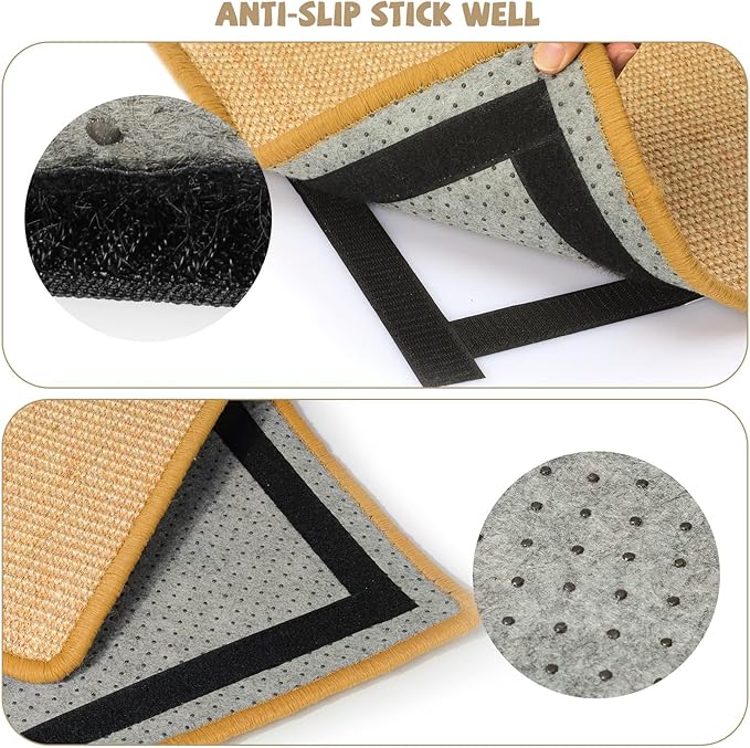 2 Packs Sisal Fabric Large 23.6" x 15.7" Scratching Pad for Indoor Cats with Adhesive Hook Loop Tape, Carpet Cat Scratching Mat Sisal, Cat Scratching Rug Wall Scratchers for Indoor