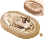 Oval Cat Scratching Board & Mat - Cat Scratching Post 24 Inch Made of Durable Sisal Rope, 3-in-1 Scratching Bed for Indoor Cats to Play, Rest & Scratch (24-inch Brown)