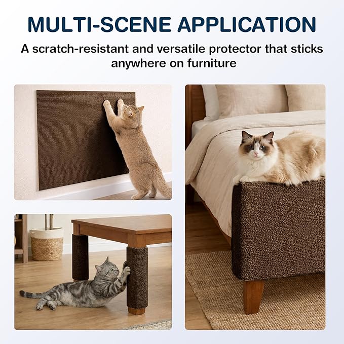 157.5" x 15.8" Cat Scratch Furniture Protector, Self-Adhesive Couch Protector from Cat Claws, Cats Scratching Mat for Couch, Sofa, Wall & Door, DIY Cat Scratch Pads Replacement, 2 Pack (Brown)