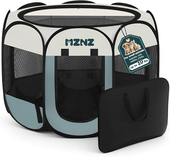 Dog Cat Playpen, Portable Puppy Pet Crate Indoor for Small Dogs Cats Rabbits, Foldable Dog Cage Enclosure for Outdoor, Pop Up Dogs Tent Kennel with Carrying Case, Grey