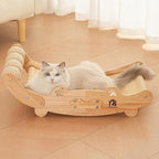 Large Sisal Cat Scratch Pad, Nartural Soild Wood Cat Scratcher Bed with Sisal Scratching Felt and 4 Balls for Indoor Cats Scratch & Lounger & Sleep (Large Size, Nature Wood)