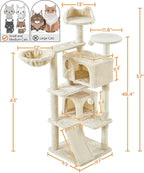 Yaheetech 57 inches Cat Tree for Indoor Cats, Multi-Level Cat Tower w/ 3 Perches, 2 Cat Condos, 2 Hanging Balls and Scratching Posts, Beige