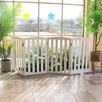 ZJSF Foldable Freestanding Indoor Dog Gate for House Wood White Long Pet Gates Dog Fence for Stairs Puppy Gates for Hallways,Pet Fence, Puppy Gate,Support Feet Included 32 "Height-2 Panels