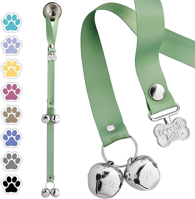 PoochieBells Dog Door Bells for Potty Training, Quick & Easy Puppy Potty Training Method Included, Handcrafted in USA with Loud, Paw-Safe Bells, Celery Green