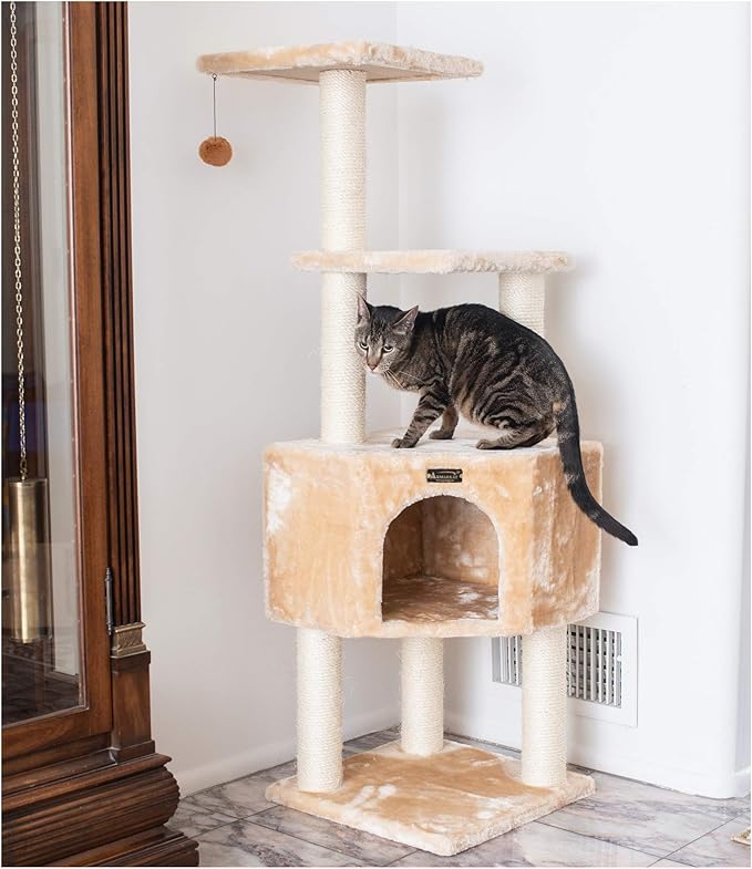 Armarkat 3 Levels Real Wood Cat Tower for Kittens Play 48 Height Beige A4801