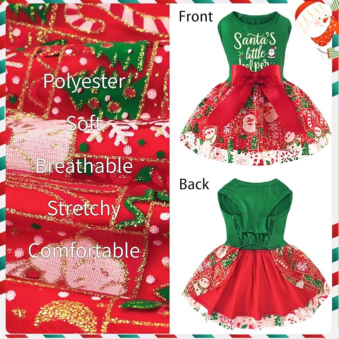 XPUDAC Dog Christmas Dress Outfit Snowman Tulle Dress Holiday Dog Clothes for Small Dogs Girl, Santa Pet Costume Cat Outfits-XS