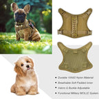 Tactical Dog Harness with Leash Tactical Puppy Vest with Rubber Handle K9 Military Adjustable Pet Harness for Outdoor Training XS Dog Harness (Brown Harness with Leash)