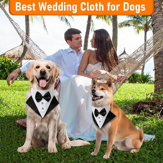 Formal Dog Tuxedo for Small Medium Large Dogs,Wedding Dog Collar with Bow Tie, Adjustable Pet Collar Birthday Bandana with D Ring,Formal Dogs Outfit,Valentines Christmas Halloween Cosplay (Small)