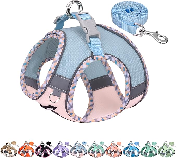 AIITLE Escape-Proof Dog Harness - Extra Soft Jacquard Fabric with Moisture-Wicking Lining, Adjustable Fit for Boston Terrier, Pekingese - Running, Playdates, Outdoor Adventures (Blue-Pink, L)