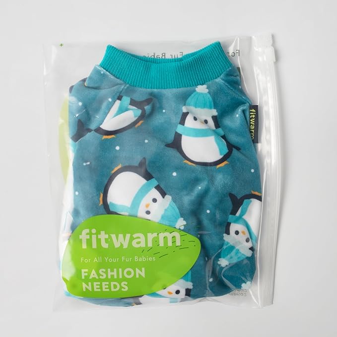 Fitwarm Cute Penguin Dog Pajamas, Dog Winter Clothes for Small Dogs Girl Boy, Cozy Dog Onesie, Soft Pet Jammies, Doggy Apparel, Teal Blue, XXL