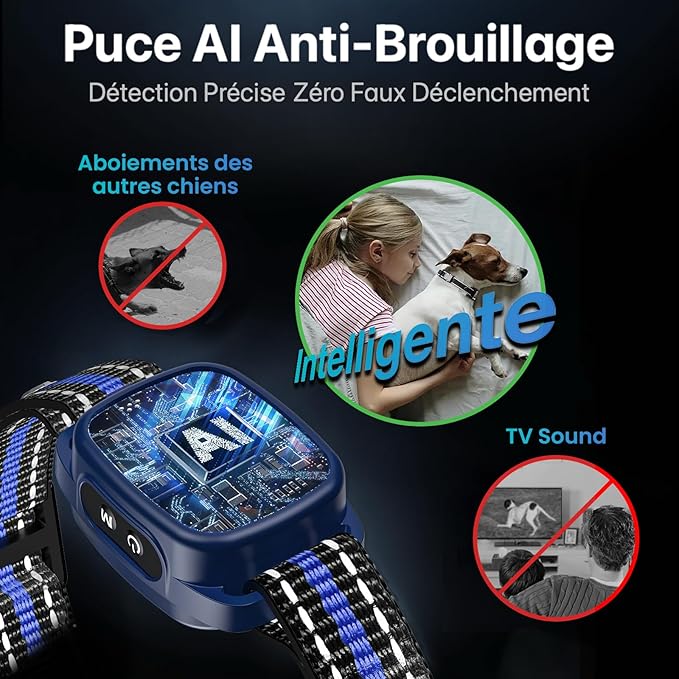 Bark Collar for Small Dogs,No Shock Anti Bark Collar with 3 Adjustable Modes Beep&Vibration,Barking Collar with 6 Adjustable Sensitivity Rechargeable Smart Training Collar (Blue)