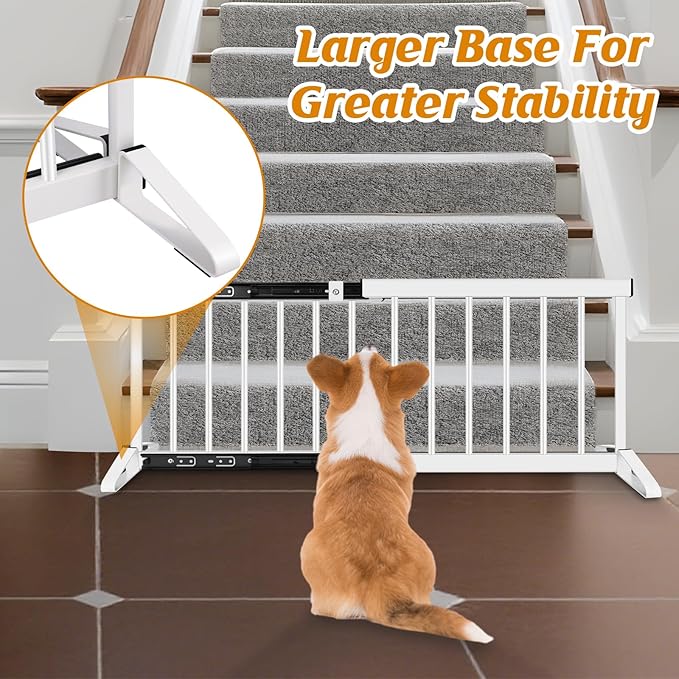 White Metal Dog Gate for Small Dogs - 13.3" Short Freestanding Puppy Gate with Retractable Sliding Rail, No Installation, Indoor/Outdoor Use, Foldable & Portable Pet Barrier