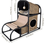 Goetland PVC Modern Cat Condo House Tree Medium Tower Bed Scratching Post Climber With Peek Hole and Dangling Ball for Kitty Indoors Leopard