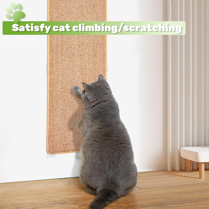 Natural Sisal Cat Scratcher Mat, Wall Scratcher Carpet, Cat Climbing Wall, Large Tall Scratching Post, Sofa Protector, Scratching Mat Pad for Indoor Cats (Brown, 39.3" Lx15.7 W, 1PC)