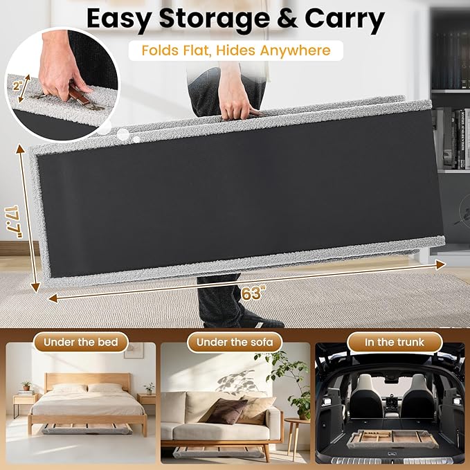 Dog Ramp for Bed, 5 Adjustable Height Wooden Ramp for Dogs from 16"–32", 17" Wide Pet Ramps for Dogs to Get on High Bed/Couch/Car with Soft Padding & Anti-Slip Grip, Up to 250LBS for Small/Large Dog