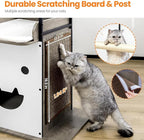 Wood Modern Cat Tree Tower for Indoor Large Cats,48-Inch Tall Wooden Cat Trees with Big Perch Bed, Multi-Level Condo with Scratching Board and Posts, Removable Pads, Cat Furniture, Greige