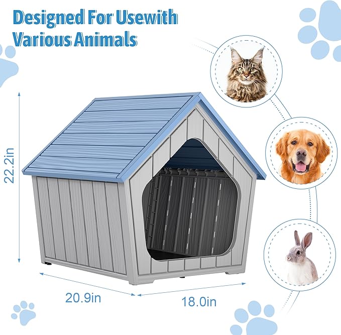 Fancyango Outdoor & Indoor Dog House for Weatherproof and Stylish Furniture, Dog House Outdoor, Multi - Use for Small and Medium Dogs (Blue, 23.43" L×22.44" W×22.24" H)