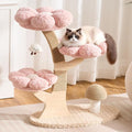 Aesthetic Flower Cat Tree Tower with Scratching Post for Indoor Cats, 37" H Modern Cat Tree with Wood Sculpted Branch, Flower Cat Beds, Mushroom Scratcher & Interactive Squeaky Toy, Pink