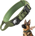 Tactical AirTag Dog Collar - Heavy Duty, Adjustable GPS Collar Compatible with Apple AirTag, with Holder & Control Handle for Medium/Large Dogs [ Green, M ]