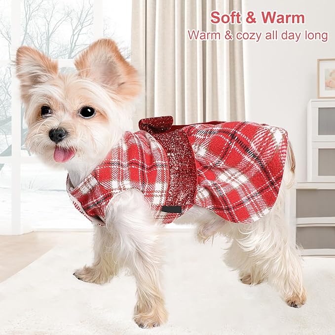 Dog Sweaters Dog Clothes for Small Dogs Boy Girl Fall Puppy Dress Warm Fleece Chihuahua Yorkie Teacup Doggie Sweaters Dresses Doggy Sweater for Small Dogs Girl Cat Outfit, Red, M