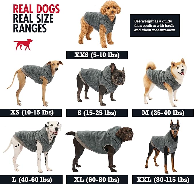 Tuff Pupper Fleece Dog Hoodie Sweater | Teddy Sherpa Outer & Soft Polar Fleece Lining | Adjustable Fit Winter Coat with Hood, Leash Hole, Ribbed Cuffs | for Small Medium Large XL XXL Dogs (Grey, S)