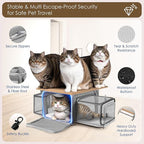Top and 2 Sides Expandable Cat Carrier 18x13.5x9.5, TSA Airline Approved Dog Carriers for Small Dogs, Soft-Sided Pet Carrier with Self-Locking Zippers for Kitten,Rabbit, Puppy, Guinea Pig Grey