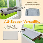 [Ready to Gift] PURRHOUSE Cat Window Perch with Cushion Bolster and Cool Pad, Cat Hammocks for Windows with Wood & Robust Metal Frame for Large Cats, Beds for Windowsill, Bedside and Cabinet,24''W
