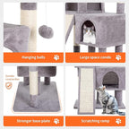 BestPet 36 inches Cat Tree for Indoor Cats Cat Tower with Scratching Posts Multi-Level Cat Furniture Condo with Ramp, Perch Spacious Cat Cave & Funny Toys for Kittens House (Ashy)