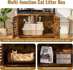 Lamerge Cat Tree with Litter Box Enclosure, All-in-1 Large Cat Litter Box Enclosure, Cat Condo with Scratching Posts and Cat Feeding Bowl, Rustic Brown