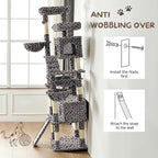 80 Inch Cat Tree, Large Cat Tower with 9 Scratching Posts, 2 Perches, 2 Caves, 2 Basket, 2 Stairs, Extra Large Hammock, Multi-Level Plush Cat Condo for Indoor Cats/Grey Leopard Print