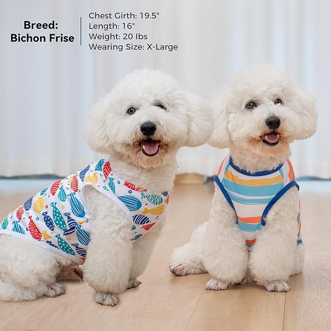 cyeollo 2pack Dog Cooling Shirt, Breathable Sleeveless Summer Clothes for Dogs, Intant Cool T Shirts for Small Dogs, Blue Fish XL