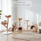 LEO & LEXI Real Wood Modern Cat Tree Tower, Cat Scratching Post with Bed for Small Indoor Cats, Solid Wooden Climbing Tower, Aesthetic Stand, Boho Luxury Pet Furniture