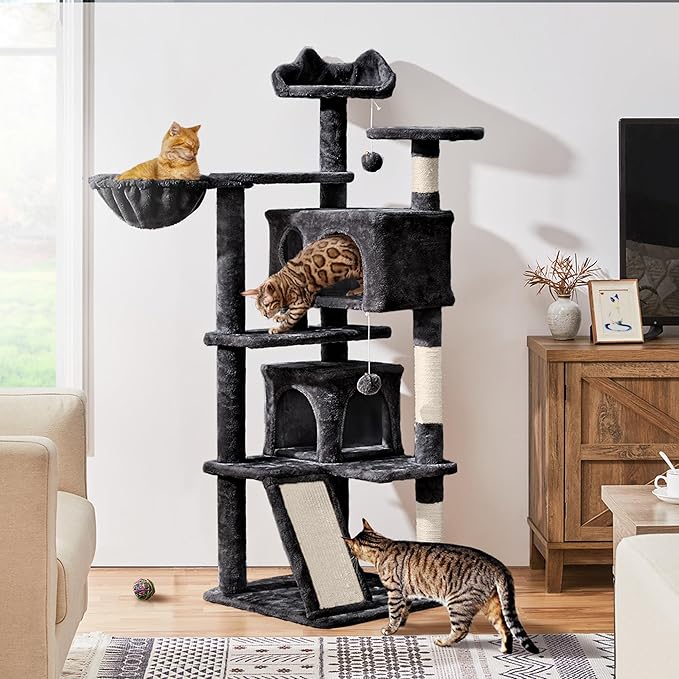 Topeakmart Multi-Level Cat Tree for Indoor Cats Cat Tree Tower for Large Cats with Sisal-Covered Scratching Posts, Condo, Stable Cat Tower, Cat Furniture Play Center for Indoor Cats Activity