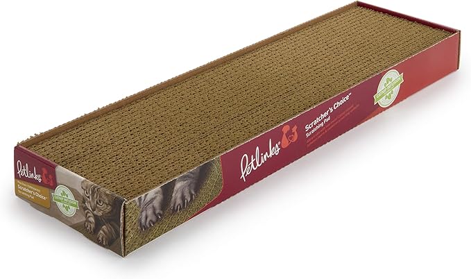 Petlinks Scratchers Choice Flat Corrugated Carboard Scratch Pad for Cats & Kittens, Catnip Infused & Reversible, Promotes Healthy Nail Growth - Brown, Single Wide
