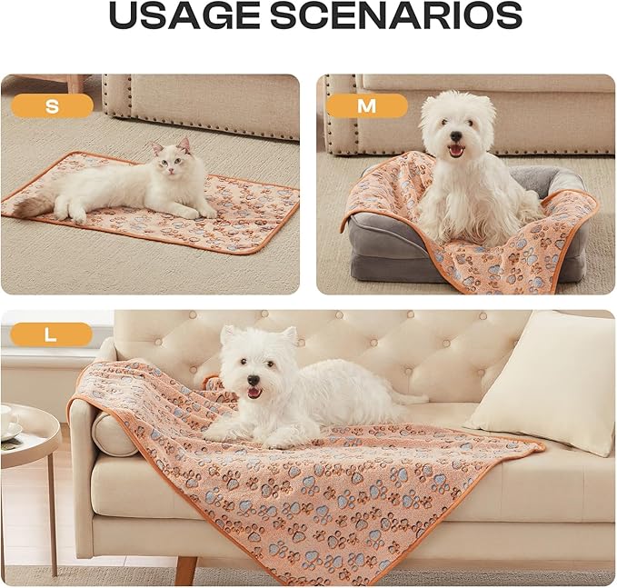Luciphia 1 Pack 3 Blankets Super Soft Fluffy Premium Fleece Pet Blanket Flannel Throw for Dog Puppy Cat Paw Brown/Pink/White Medium(30x20 inch)