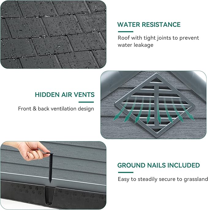 YITAHOME Plastic Dog House, Waterproof Indoor Outdoor Doghouse for Large or Small Dog, with Air Vents and Elevated Floor, Easy Assemble and Clean