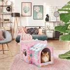 2 Story Cardboard Cat House with Scratcher Pad for Small Kitten,17x12x10 Multi Level Durable Cat Condo & Villa for Bunny Rabbit Small Animals Christmas Birthday Gift(Confectionery)