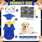 5 Pcs Dog Graduation Costume Set Include 2026 Pet Graduation Gown with Stole Puppy Grad Cap Lensless Glasses DIY Letter Stickers for Dogs Cats Holiday Costume Accessory(Blue Yellow,L)