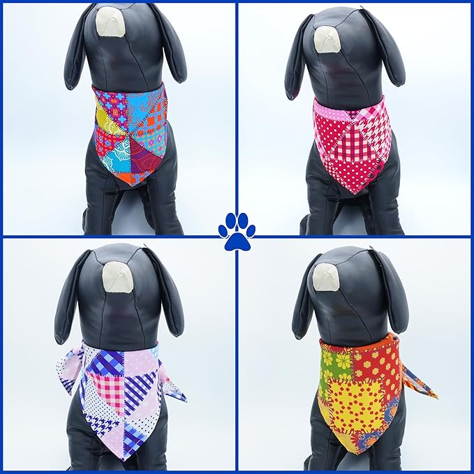 10pcs Dog Bandanas Patchwork for Medium Breed Dog Kerchief Triangle Bibs Scarves Pink Blue Yellow Girl Boy Grooming Costume