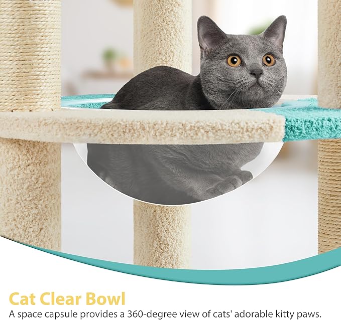 Yaheetech Cat Tree, 35.5in Cat Tower for Indoor Cats, Cat House with Scratching Posts & Padded Perch & Space Capsule, Cute Kitten Tree, Pet Furniture for Kittens, Indigo/Beige