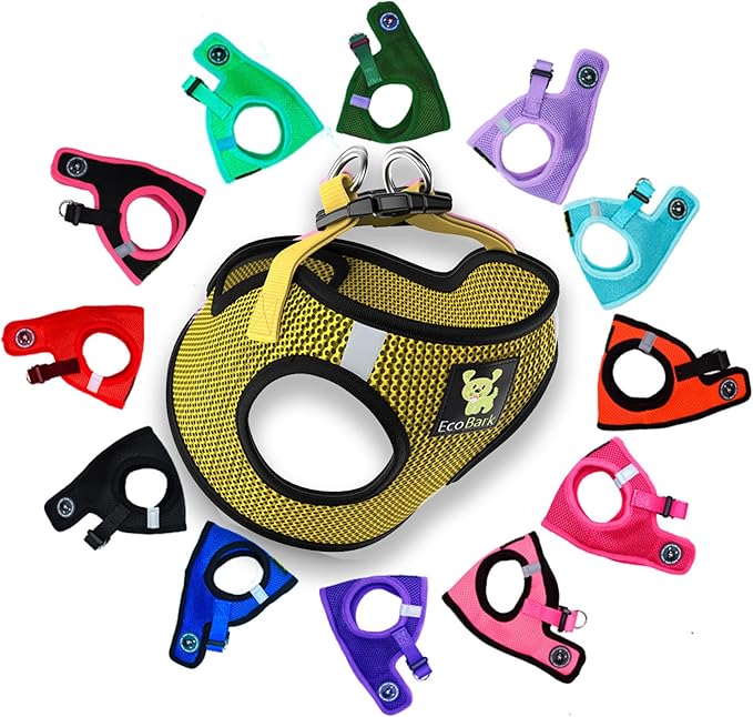 EcoBark Step in Dog Harness - Eco-Friendly Dog Harnesses for for Small & Medium Breed Dogs - Reflective and Adjustable Chest Body Halter Vest -Soft Luxurious Mesh (Yellow Sport, XL)