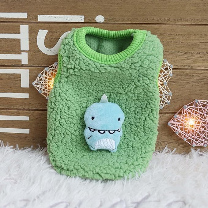 FLAdorepet 3 Packs Teacup Dog Cat XXS Clothes for Chihuahua Yorkie,Winter Warm Fleece Puppy Pet Clothes Sweater Shirt Vest for Mini Newborn Extra Small Dogs (Cute Dnosaur, XXXS(Pet Under 1LBS))
